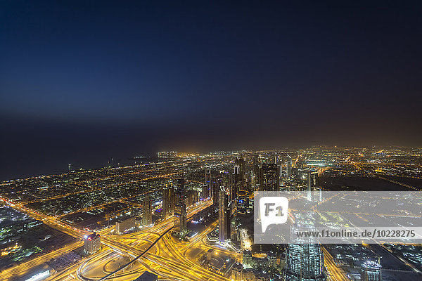 United Arab Emirates  Dubai  View over the Sheikh Zayed Road at night