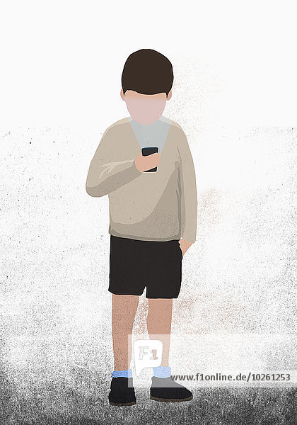 Illustratives Bild des Jungen  der die Taschenlampe auf weißem Hintergrund hält.