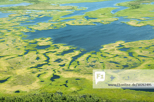 Vereinigte Staaten von Amerika USA Fluss Ansicht Feuchtgebiet nebeneinander neben Seite an Seite Kuskokwim River Luftbild Fernsehantenne