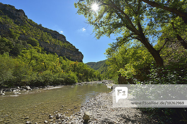 River flowing through Canyon with Sun in the Summer  Gorges de L Eygues  Saint May  Remuzat  Drome  France