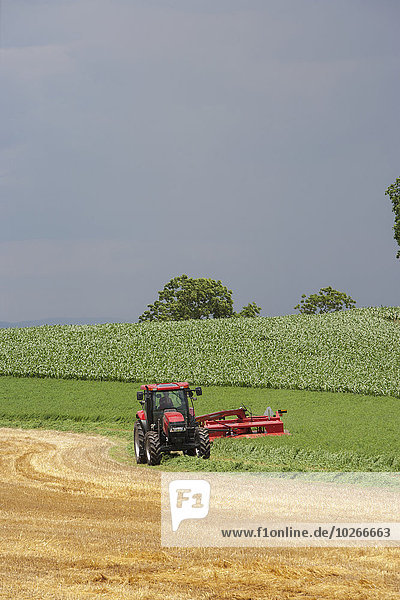 Case IH Tractor with DC132 Disc Mower cutting Alfalfa; Strasburg  Pennsylvania  United States of America
