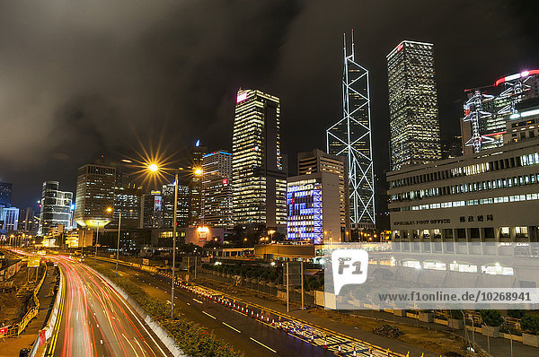 Hong Kong island at night with the famous Bank of China Building; Hong Kong  China