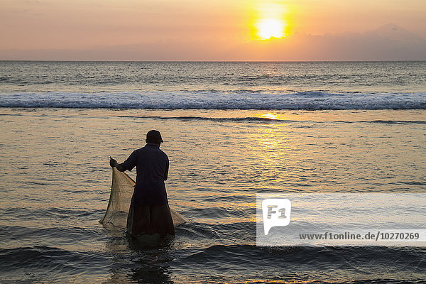 Sonnenuntergang Ozean Netz Fischer Indonesien Lombok