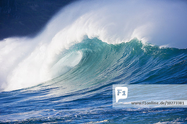 Wellen brechen in der Waimea Bay an der Nordküste von Oahu; Oahu,  Hawaii,  Vereinigte Staaten von Amerika'.