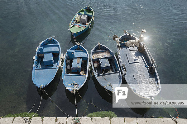 High angle view of boats moored at harbour,  Gallipoli,  Puglia,  Italy