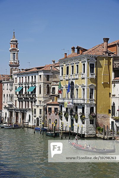 Palaces and gondola on Grand Canal  Venice  Venezia  Veneto  Italy  Europe