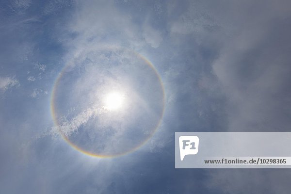 Sun With Circular Rainbow Sun Halo Occurring Due To Ice Crystals In Atmosphere Thailand Asia