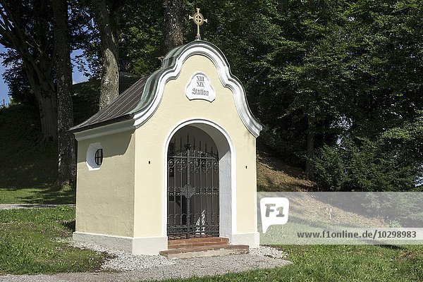 Kreuzweg zum Kalvarienberg und Heilig-Kreuz-Kirche oder Kalvarienbergkirche  Bad Tölz  Oberbayern  Bayern  Deutschland  Europa