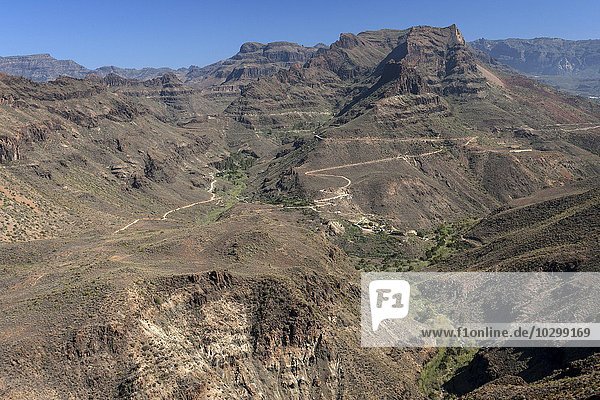 Ausblick vom Mirador Degollada de Las Yeguas in den Barranco de Fataga  Gran Canaria  Kanarische Inseln  Spanien  Europa