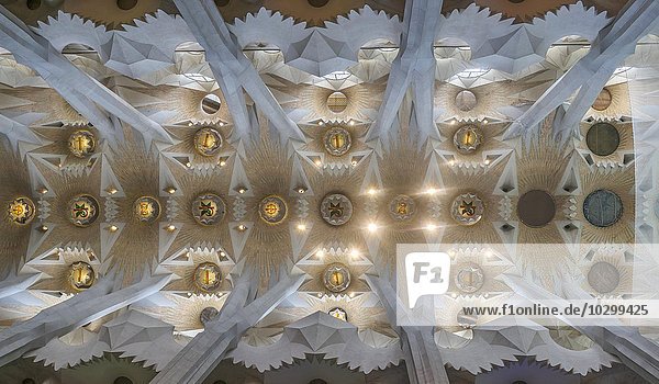 Deckengewölbe  Kirche Sagrada Familia  Barcelona  Katalonien  Spanien  Europa