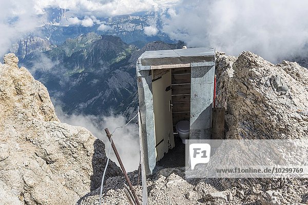 Outdoor toilet on the highest peak of the Dolomites  Marmolada  Punta Penia  3343 m  Marmolada  Dolomites  Alps  Trentino  Trentino-Alto Adige  Italy  Europe