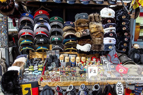 Stall selling souvenirs  old GDR and Soviet products  Berlin  Germany  Europe