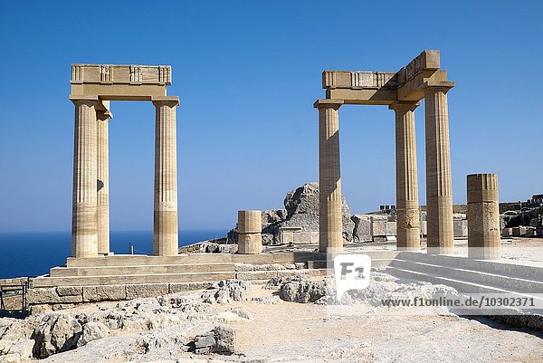 Ruinen  Athene-Tempel  Akropolis von Lindos  Rhodos  Dodekanes  Griechenland  Europa