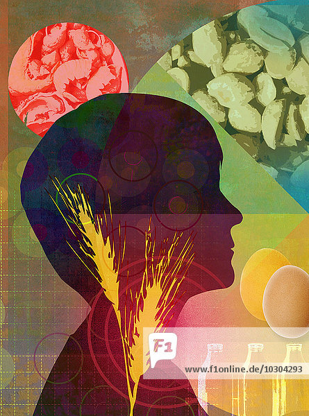 Collage eines Kinderprofils und Lebensmittel mit Allergie-Risiko