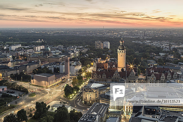 Germany  Saxony  Leipzig  View to New Townhall  St. Trinitatis and Federal Administrative Court after sunset