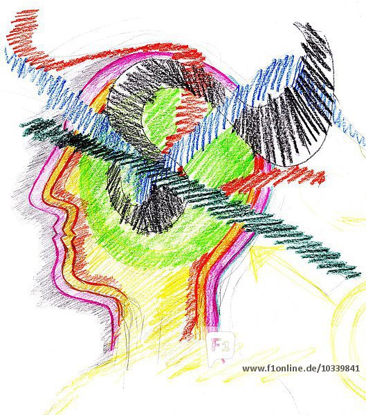 Illustration - Symbol - Psyche - Kopfschmerzen - Geräusche - Tinnitus