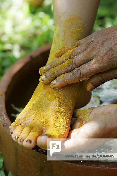 LKA  Sri Lanka : Siddhalepa Ayurveda Resort   Food massage  oiling  herb bath fot feet. Bei Verwendung des Fotos ausserhalb journalistischer Zwecke bitte Ruecksprache mit dem Fotografen! No Modelrelease !