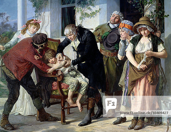 Melingue  Gaston (1840-1914) Edward Jenner (1749-1823) bei der ersten Impfung gegen Pocken 1796  1879 (Öl auf Leinwand) (Detail) (siehe auch 166614)