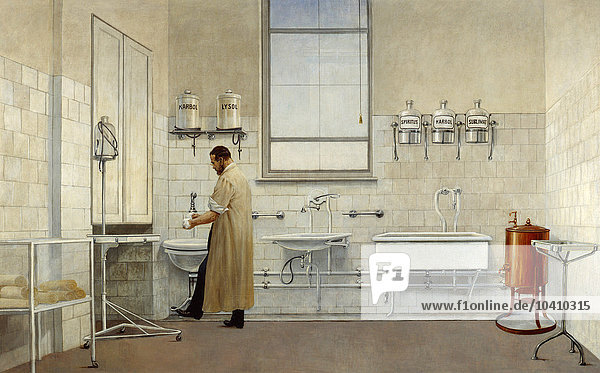 Österreichische Schule Desinfektion in einem Krankenhaus  um 1900 (Öl auf Leinwand)