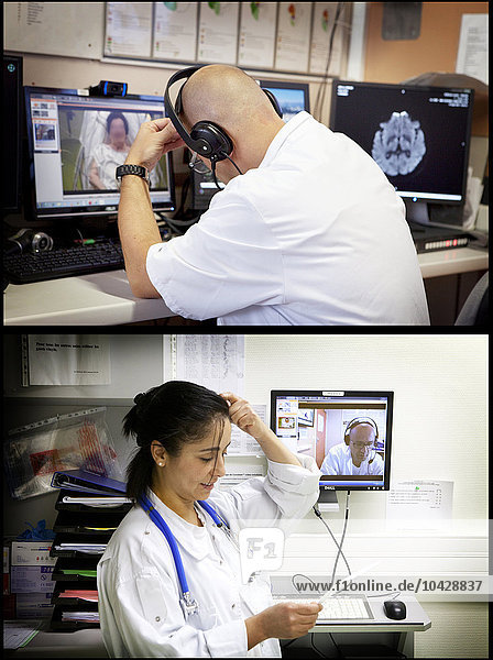 Tele-consultation between the neurology department in Besancon hospital  France and A&E in Dole hospital  France. Dole hospital doesn´t have a neurology department which makes detecting a CVA a difficult task. Telemedicine allows A&E doctors at Dole Hospital to obtain an immediate diagnosis by a neurologist in Besancon hospital. This system allows doctors to exchange medical imagery and the patient´s file.