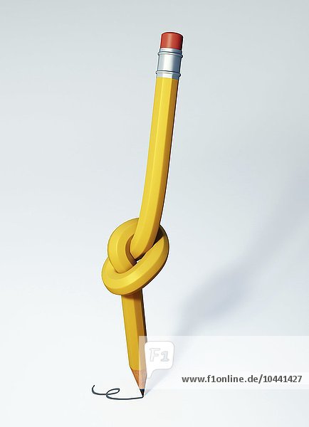 3d gerenderter verknoteter Bleistift auf weißem Hintergrund  verknoteter Bleistift  Kunstwerk