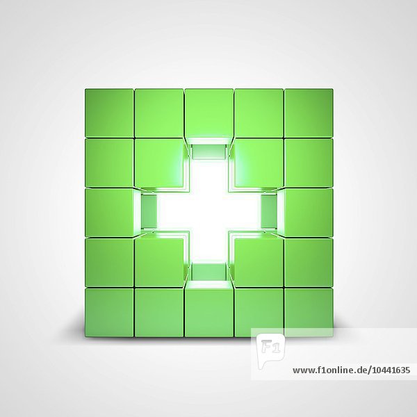 Grünes Kreuz aus 3d Würfeln - Gesundheitssymbol  Gesundheitswesen  konzeptionelles Kunstwerk