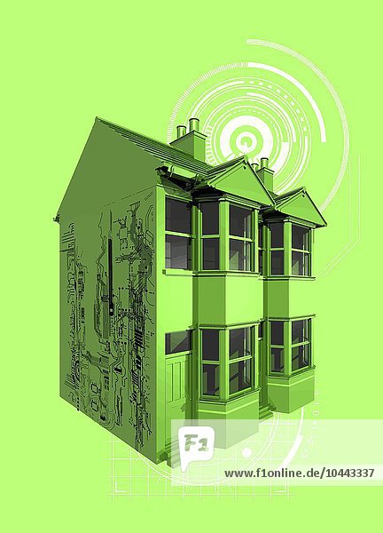 WiFi-fähiges Zuhause  konzeptionelles Computer-Kunstwerk WiFi-fähiges Zuhause  konzeptionelles Kunstwerk