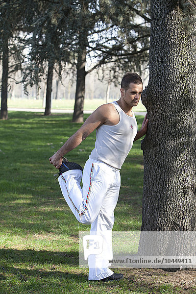 man's training at the park