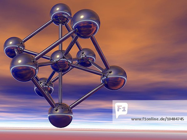 Ferrit  molekulares Modell. Ferrit oder Alpha-Eisen ist Eisen mit einer kubisch-raumzentrierten Kristallstruktur. Ferrit-Molekül