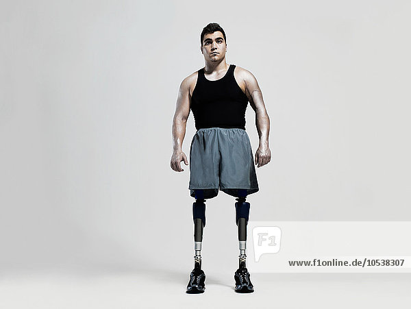 Man with prosthetic legs