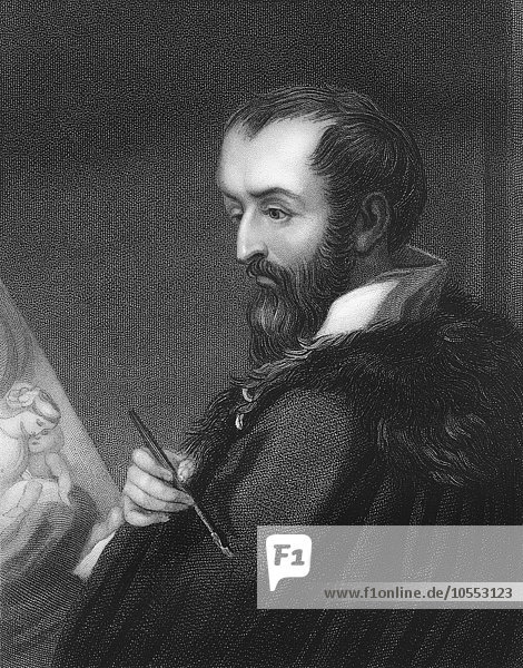 Stahlstich ca. 1860 Porträt Antonio Allegri da Correggio 1494 bis 1534 Italienischer Maler