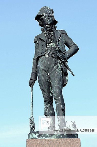 Statue von Peter Willemoes 1783-1808 dänischer Meeresheld und Offizier in der Königlich Dänischen Marine Assens Dänemark Europa