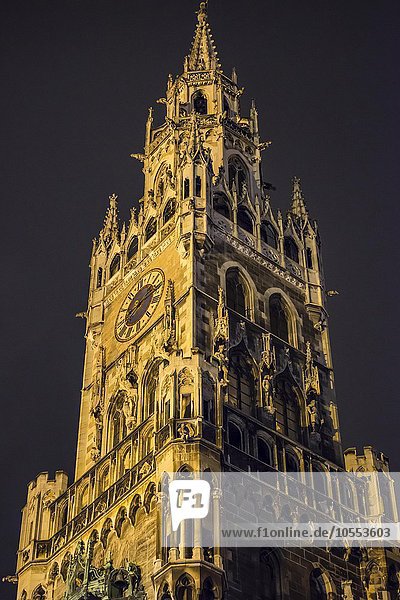 Night view of the New town hall  Neues Rathaus  Munich  Bavaria  Germany  Europe
