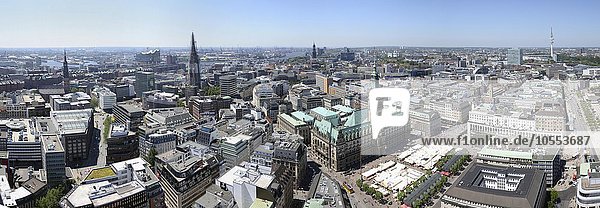 Hamburg city center  town hall and Michel  Hamburg  Germany  Europe