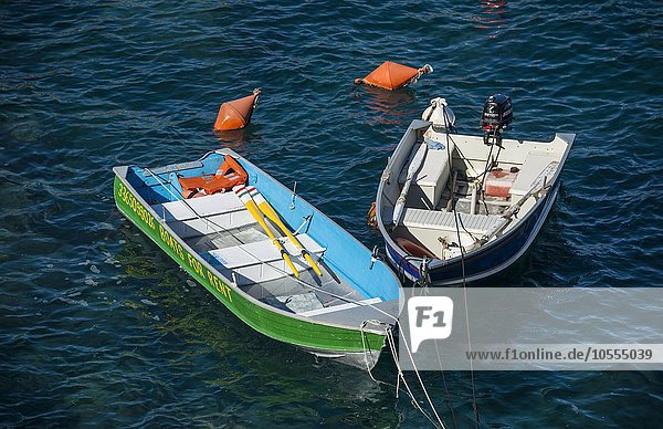 Zwei Boote im Wasser  Riomaggiore  Cinque Terre  Ligurien  Italien  Europa