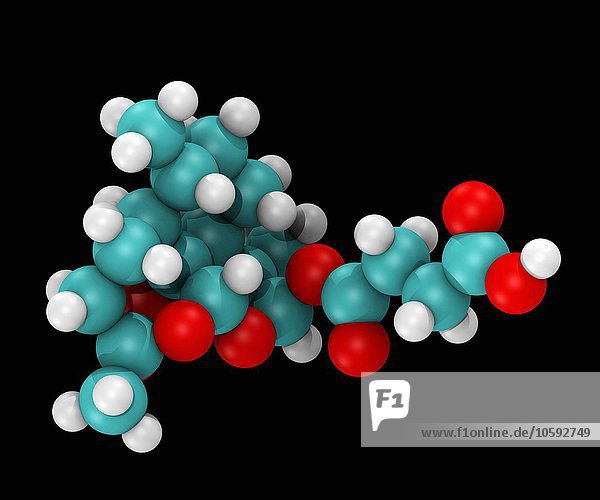 Weltraumfüllendes molekulares Modell von Artesunat  einem Mitglied der Artemisininin-Gruppe von Medikamenten  die Malaria behandeln.
