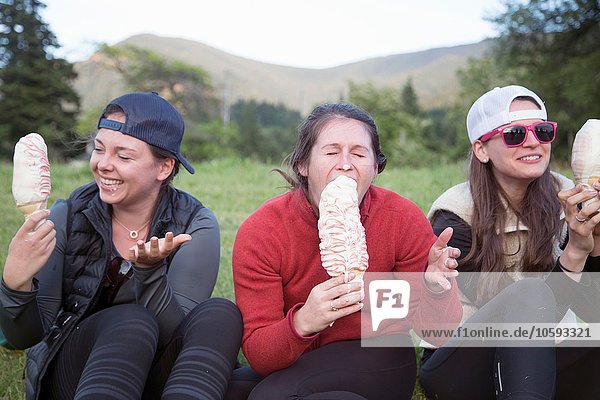 Wanderer genießen Eisbecher auf Gras  Lake Blanco  Washington  USA