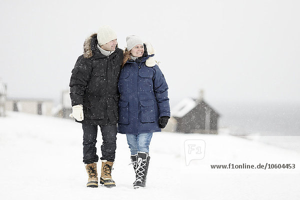 Couple walking at winter