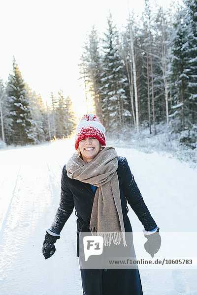 Smiling woman at winter