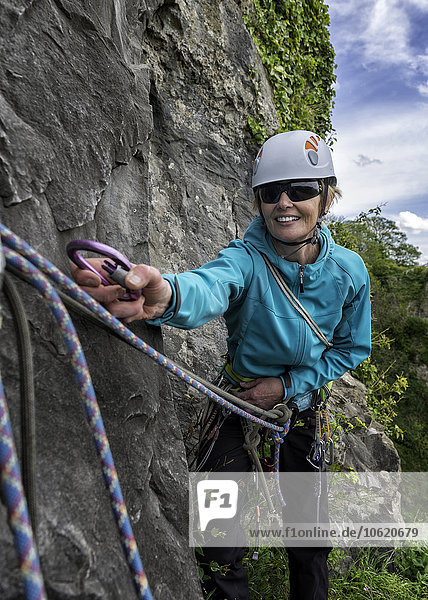 UK  Bristol  Avon Gorge  Giant's Cave Buttress  woman rock climbing