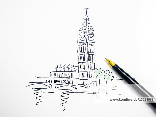 Big Ben in London  symbolisches Bild  gezeichnet
