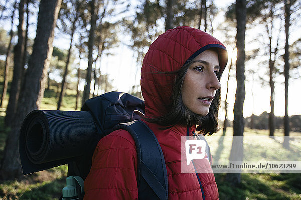 Spain  Catalunya  Girona  female hiker in the nature