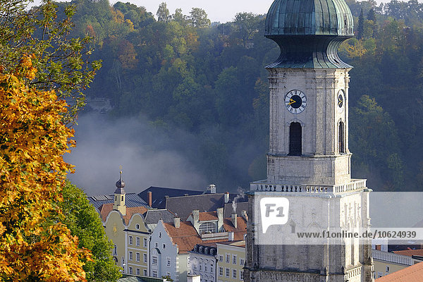 Deutschland  Bayern  Blick auf Kirchturm und Häuser von Burghausen