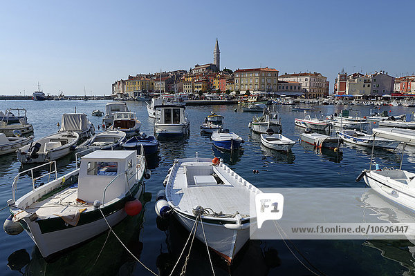 Croatia  Istria  Rovinj  Moored boats at the harbour