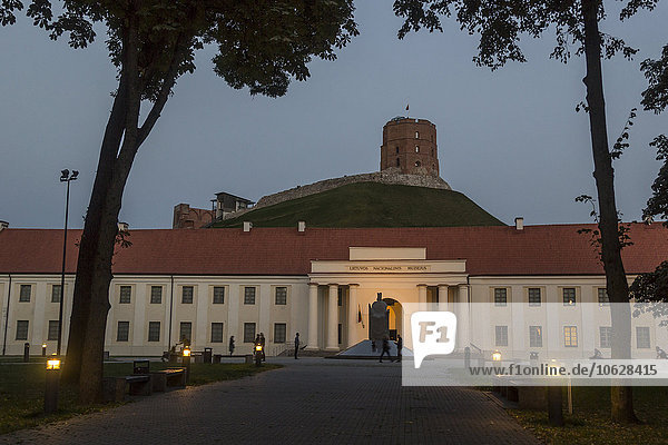 Lithuania  Vilnius  Gediminas Hill and Tower and the Lithuania's National Museum at dusk
