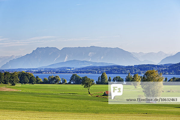 Germany Upper Bavaria Lake Waginger See with Untersberg