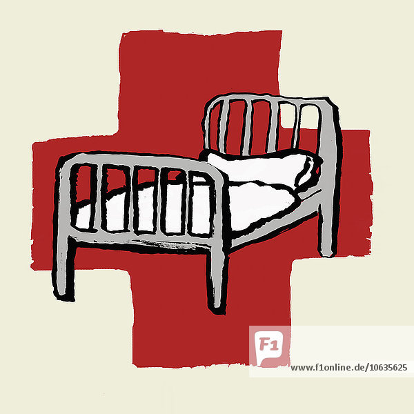 Darstellung des Krankenhausbettes gegen das Internationale Rote Kreuz