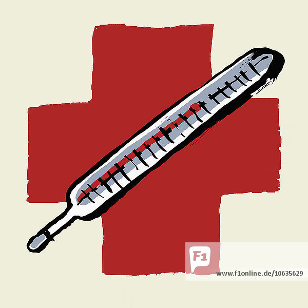 Illustratives Bild des Thermometers gegen das Internationale Rote Kreuz