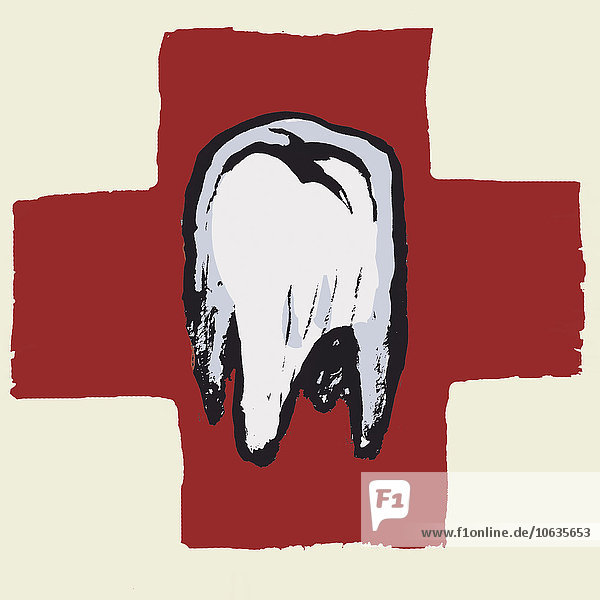 Illustratives Bild des Zahnes gegen das internationale Rote Kreuz