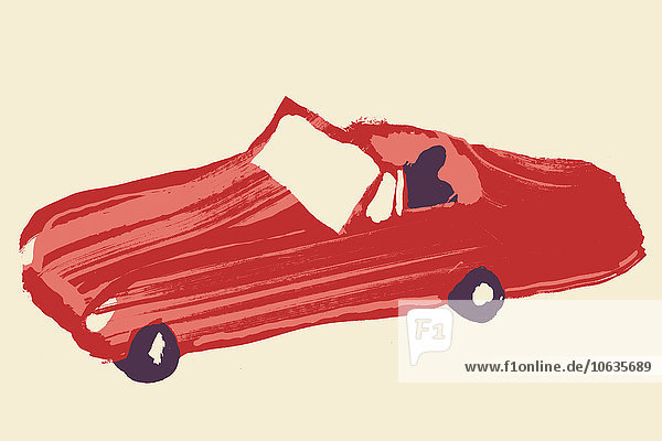 Illustratives Bild der Person  die einen roten Sportwagen vor weißem Hintergrund fährt.